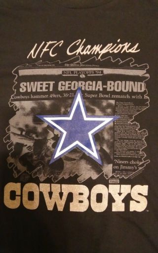 Vintage 1994 Dallas Cowboys Nfc Champions T - Shirt Large Black - Rare Front Pages