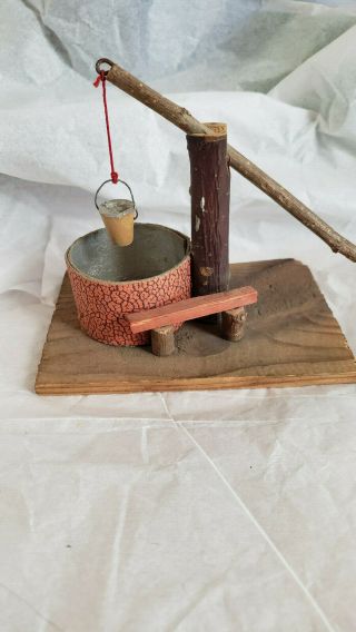 German Antique Putz Twig Water Well With Bucket