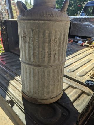 Rare Antique Embossed White Eagle Gas Oil Kerosean Galvanized Can 10 Gallon