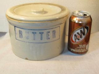 Antique Stoneware / Pottery Covered Butter Crock / Country Charm