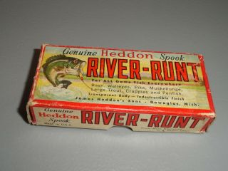 Vintage Fishing Lure Box Only Heddon River Runt Spook Sinker Pike Scale Finish