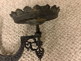 VTG/Antique Black Cast Iron Oil Lamp Holder Swing Arm Style with Wall Bracket 2
