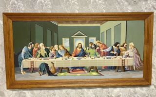 Lovely Last Supper Jesus Apostles Vintage Paint By Number Framed Painting 35x18 "