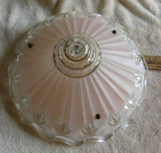 Vintage Pink Frosted Art Deco Glass 3 Chain Hanging Ceiling Light Shade