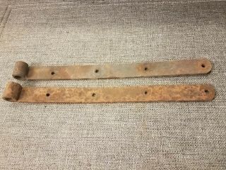 Antique Hand Forged Iron Barn Door Strap Hinges 21.  5” Long X 1.  75 " Pair