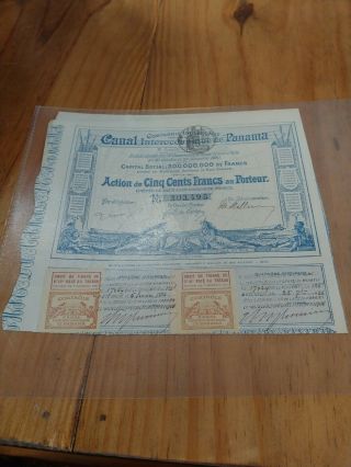 1886 Canal Interoceanique De Panama Stock Certificate 303,  495 Very Rare