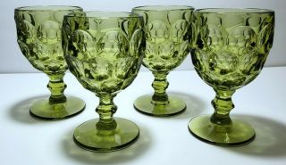 Set Of 4 Vintage Thumbprint Wine/water Goblets,  Green