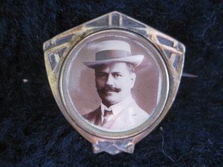 Antique German Art Nouveau Brooch W Celluloid Photo Of A Man