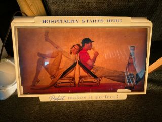 Pabst Blue Ribbon 1957 Lighted Bar Sign Rare Hospitality Starts Here Light