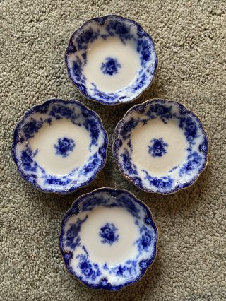 Set Of 4 Antique W.  H.  Grindley Florida Pattern Flow Blue Fruit Or Dessert Bowls