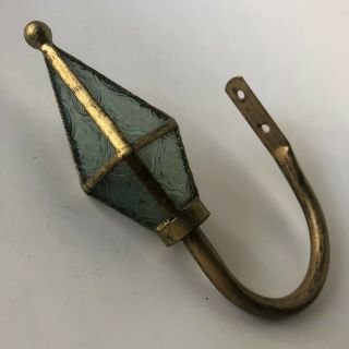 Antique Vintage Style Cast Brass Wall Hook Coat Hat Rack Plastic Glass Diamond