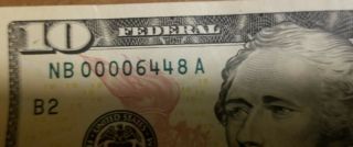 Rare $10 Bill With Very Low Serial Number - Fancy Number Bill 00006448