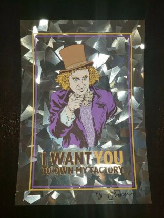 Rare Willy Wonka Foil Variant Mini Print Jermaine Rogers Poster " I Want You "