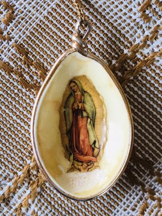 Vtg Rare Htf Virgin Mary Our Lady Of Guadalupe Necklace Religious Charm Pendant