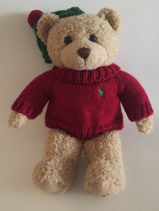 Rare Vtg.  Polo Ralph Lauren Ny Teddy Bear Brown Plush 2006 Red Green Knit Sweater