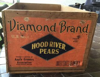 Vintage Diamond Brand Hood River Oregon Pears Wood Wooden Crate Box Labels Rare