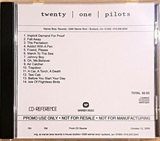 Twenty | One | Pilots - Twenty | One | Pilots (album,  Official Promo,  2009) Rare