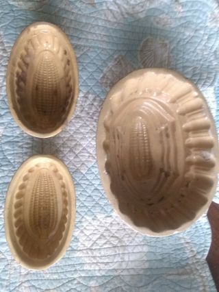3 Antique Yellow Ware Food Molds
