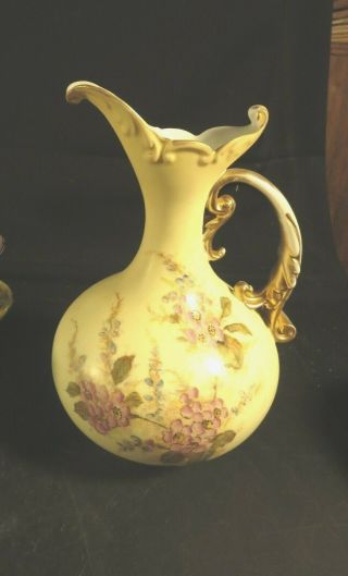 Antique Royal Rudolstadt Hand Painted 9 " Ewer Vase Violet Flowers Gold Trim