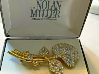 Vintage Signed Nolan Miller Crystal Rhinestone Large Rose Flower Brooch Pin 2