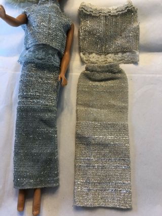 2 Vintage Barbie Clone Doll Blue/silver Sheath Skirt Lace Top Evening Gowns