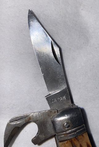Pocket Shall Japan MULTI TOOLED Knife Wooden Wood Antique Vintage Scissors 3