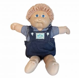 Vintage Cabbage Patch Kids Doll Boy Blonde Hair Blue Eyes Coleco 1983 Clothes