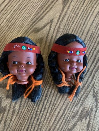 2 Vintage Antique Plastic Indian Maden Doll Heads.