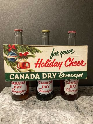 Rare Vintage Canada Dry Cardboard Bottle Holder Holiday Cheer With 3 Bottles