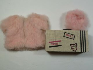 Vintage Vogue Ginny 1956 6184 Pink Rabbit Fur Cap & Coat Medford W/suitcase