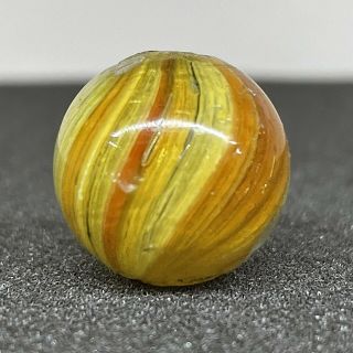 Antique Vintage.  65 " German Yellow Orange Red Onionskin Swirl Handmade Marble