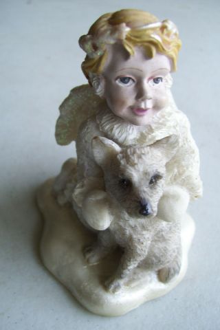 Vintage Rare Snow Angel With Dog Figurine 3 " Tall 3 " Across The Bottom