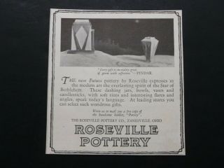 Antique 1928 Print Ad – Roseville Art Pottery Futura Square Vase 1920’s Vtg Deco