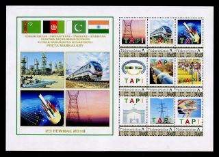 2018 Turkmenistan Tapi Gas Pipeline Afghanistan India 9 Stamps 1 List Rare