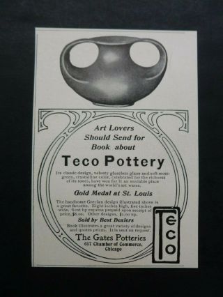 Antique 1905 Print Ad – Teco Art Pottery 2 Handle Grecian Vase Gates Vtg 1900’s
