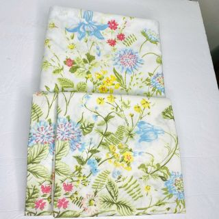 Vintage Pequot 3 Pc Sheet Set Full Flat 2 Pillowcases No Iron Percale Floral