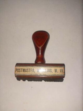 Antique Vintage Postmaster,  Wheeling,  W Va Wood Handle Rubber Stamp