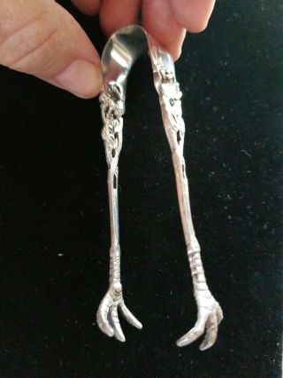 European Vintage 800 Silver Small Sugar Tongs With Rose Floral Design 3¹/² " Long