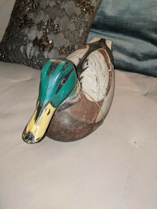 Old Vintage Duck Decoy,  With Weight,  13 " By 5 1/2 ",  Antique,  Green Head Duck