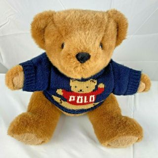 Polo Ralph Lauren 14” Plush Teddy Bear Jointed Legs Knit Sweater Vintage 1997