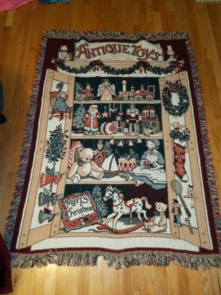 Goodwin Weavers ? Fringed Throw Blanket Christmas 48x62 " Vintage Antique Toys