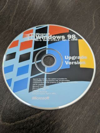 Ultra Rare: Microsoft Windows 98 Codename Memphis Rc1 Upgrade 1721.  3 (beta)