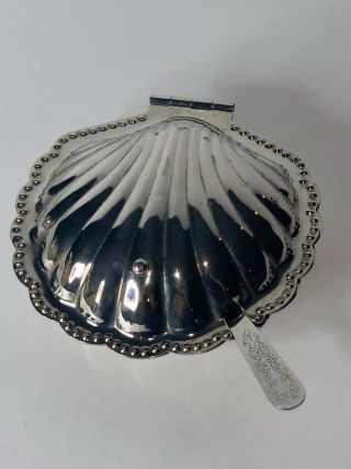 Vintage Leonard Silver - Plated Clam Shell Butter/Caviar Dish w/Glass Insert/Knife 2