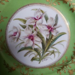 ANTIQUE T&V LIMOGES FRANCE HAND PAINTED ORHIDS PLATE SIGNED BY ARTIST RARE 9 2
