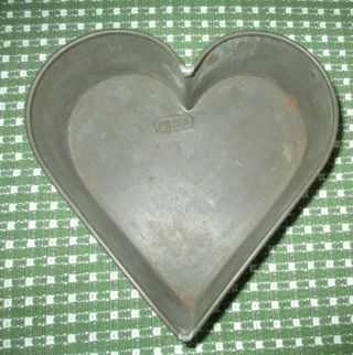 Vintage Fries Tin Heart Cake Pan With Rolled Edges 6.  5 "
