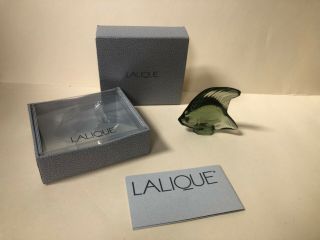 Lalique Crystal Fish Poisson Khaki Green Rare France Crystal Glass Signed W/ Box