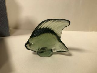 Lalique Crystal Fish Poisson Khaki Green RARE France Crystal Glass Signed w/ Box 2