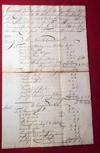 Rare 1768 Sloop " Nancy " Inventory And Purchase Nc To West Indies To Va