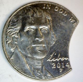 2014 Rare Date Error Large Clipped Jefferson Nickel Coin Clip 141 Nr