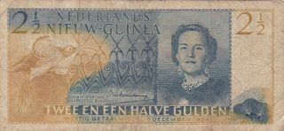 2 1/2 Gulden Vg Banknote From Netherlands Guinea 1954 Pick - 12 Rare